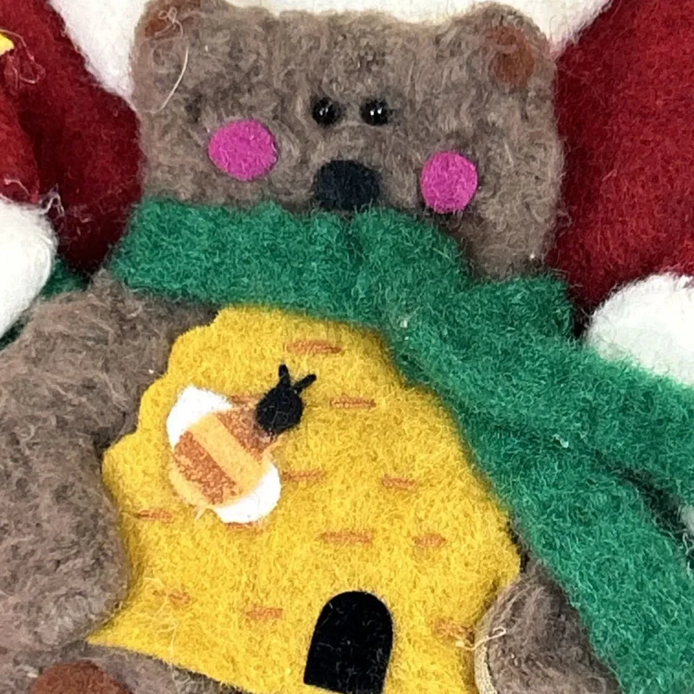 Christmas 23” Stocking Santa Holding A Bear 3D Handmade Holidays Mantel Bee Hive